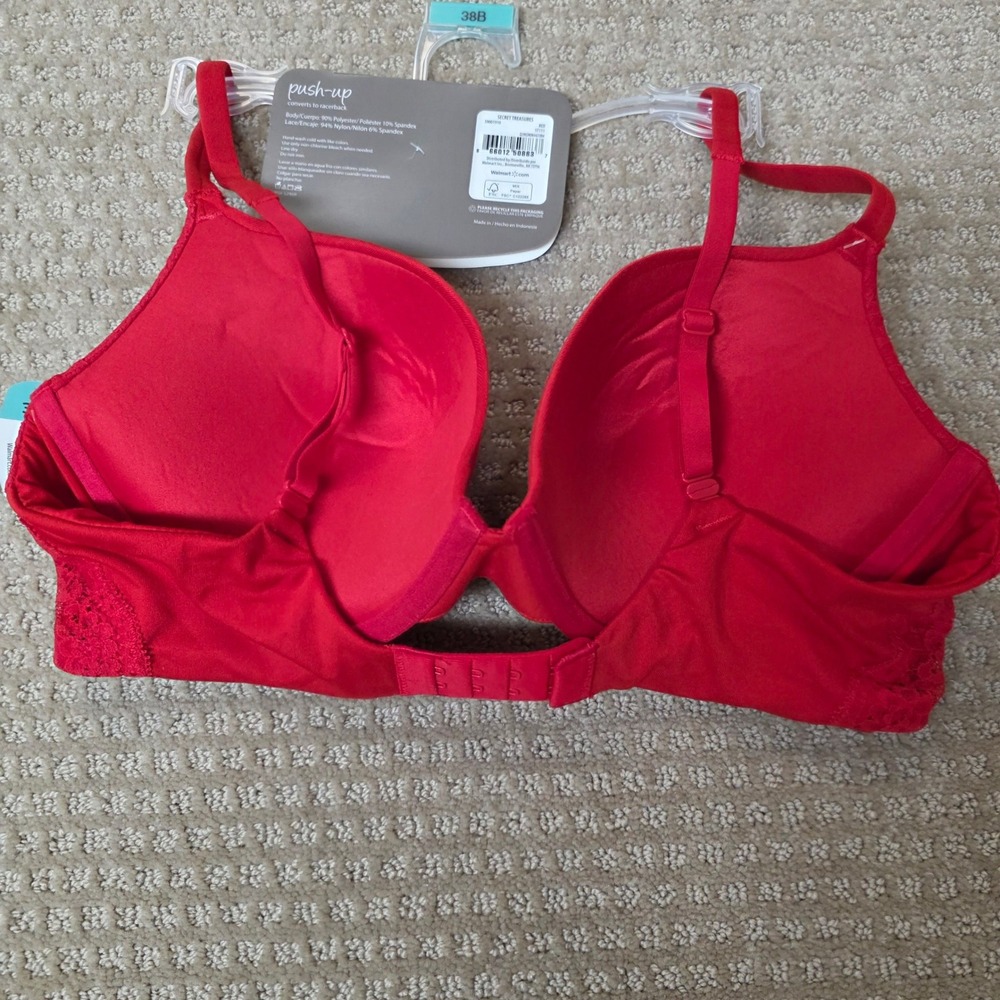 Secret Treasures Push-Up Bra Women 38B Red Lace Trim Convertible Racerback NWT - Picture 2 of 5